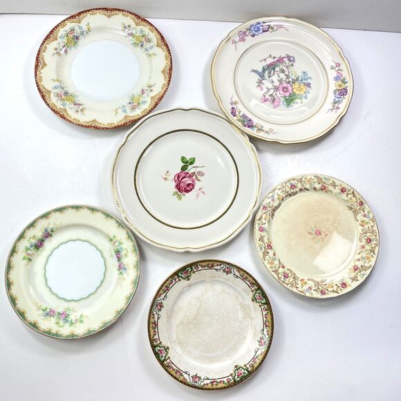 Vintage Lot of Set of 6 Bread and Desert Plates 6-8" Floral Japan USA Back Stamp - Picture 1 of 14